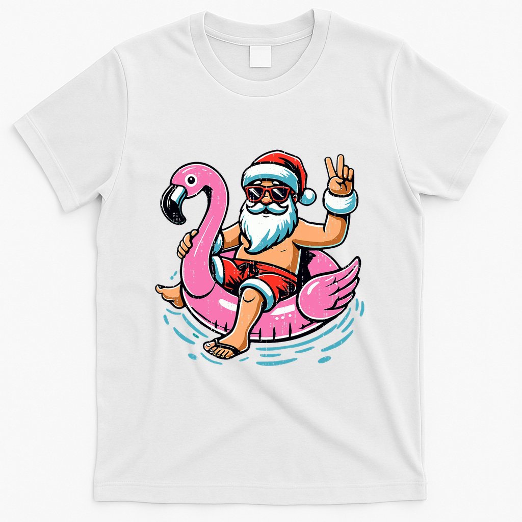 Christmas In July Santa Flamingo Summer Xmas T-Shirt