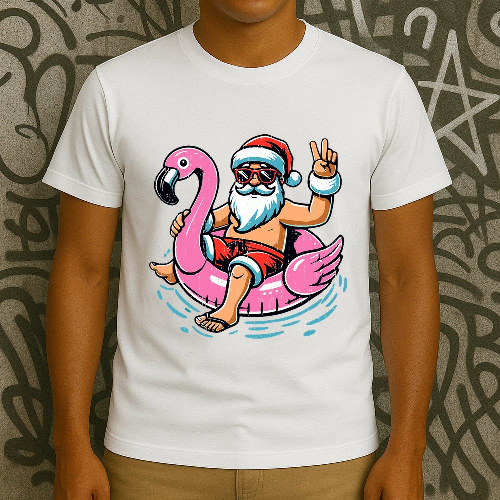 Christmas In July Santa Flamingo Summer Xmas T-Shirt
