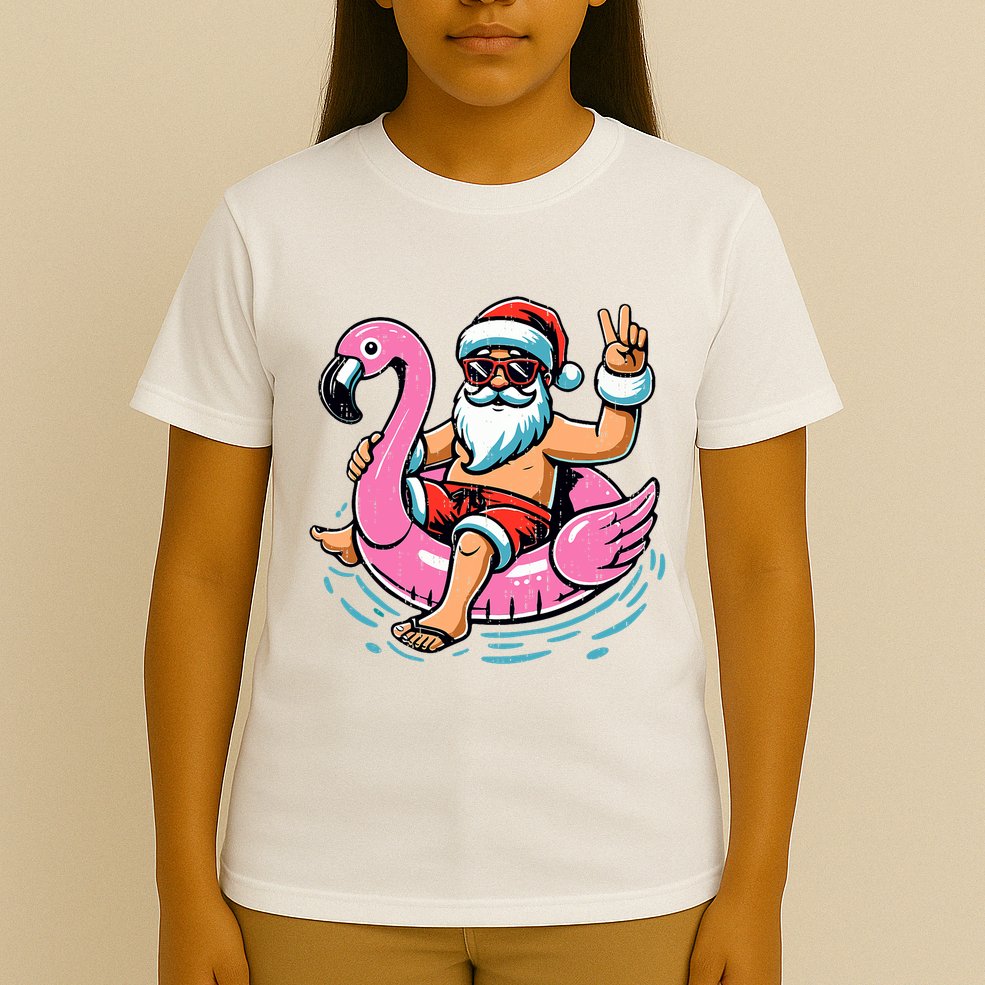 Christmas In July Santa Flamingo Summer Xmas T-Shirt