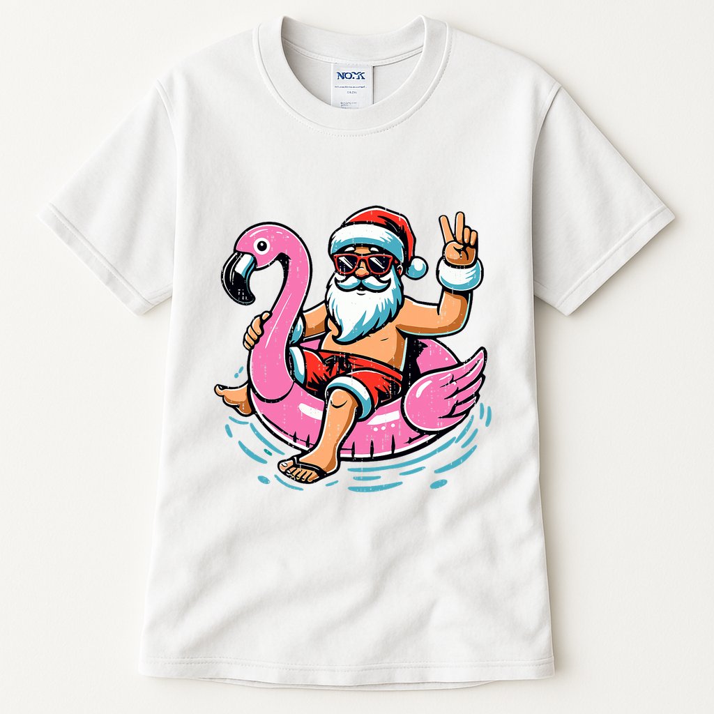 Christmas In July Santa Flamingo Summer Xmas Tall T-Shirt