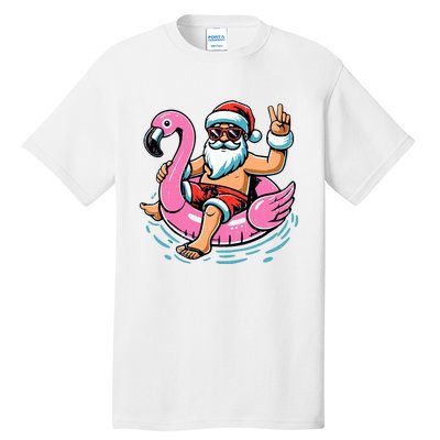 Christmas In July Santa Flamingo Summer Xmas Tall T-Shirt