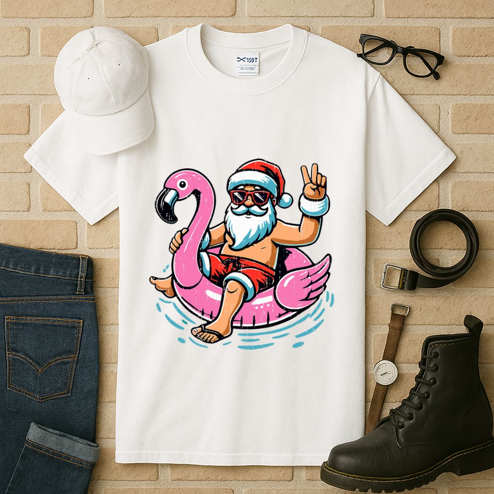 Christmas In July Santa Flamingo Summer Xmas Tall T-Shirt