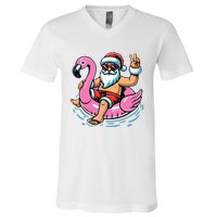 Christmas In July Santa Flamingo Summer Xmas V-Neck T-Shirt