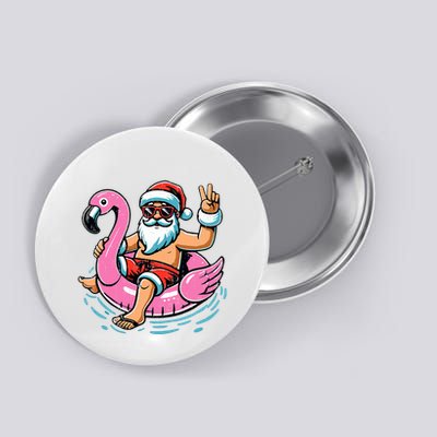 Christmas In July Santa Flamingo Summer Xmas Button