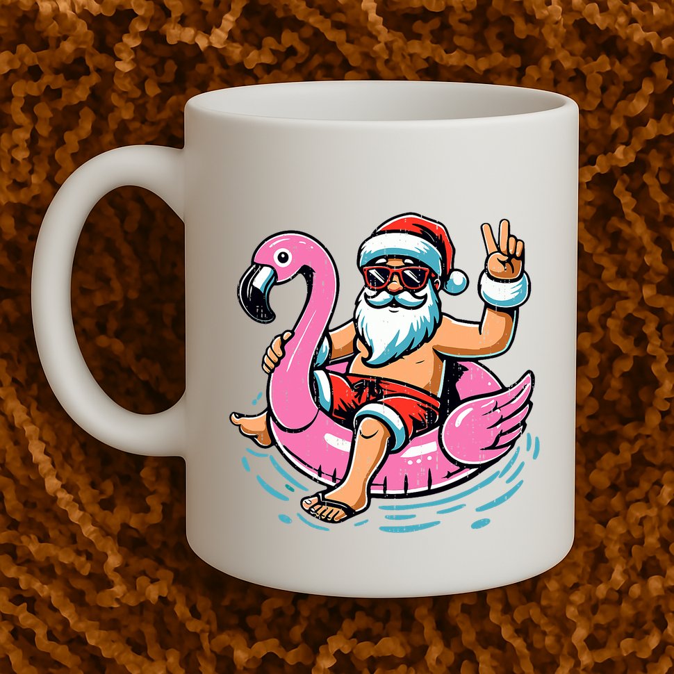 Christmas In July Santa Flamingo Summer Xmas Mug
