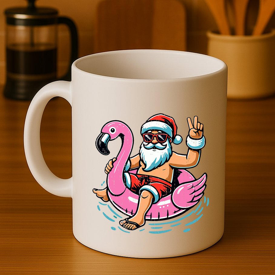 Christmas In July Santa Flamingo Summer Xmas Mug