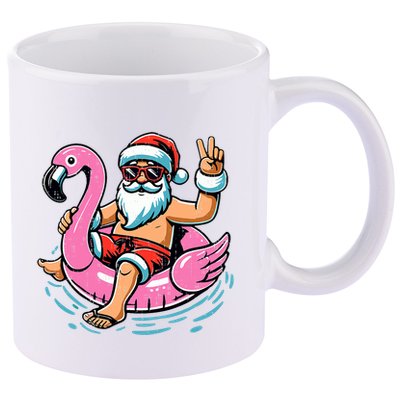 Christmas In July Santa Flamingo Summer Xmas 11oz C Handle Ceramic Mug