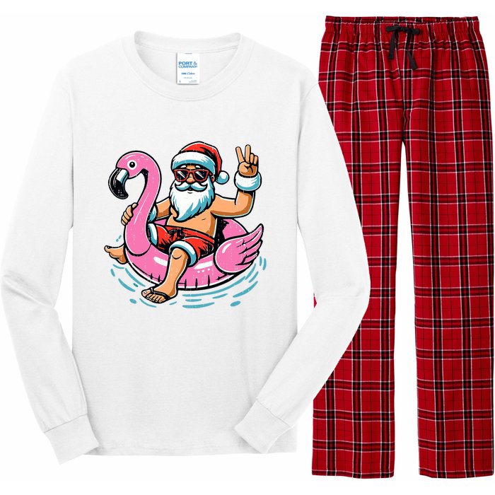 Christmas In July Santa Flamingo Summer Xmas Long Sleeve Pajama Set