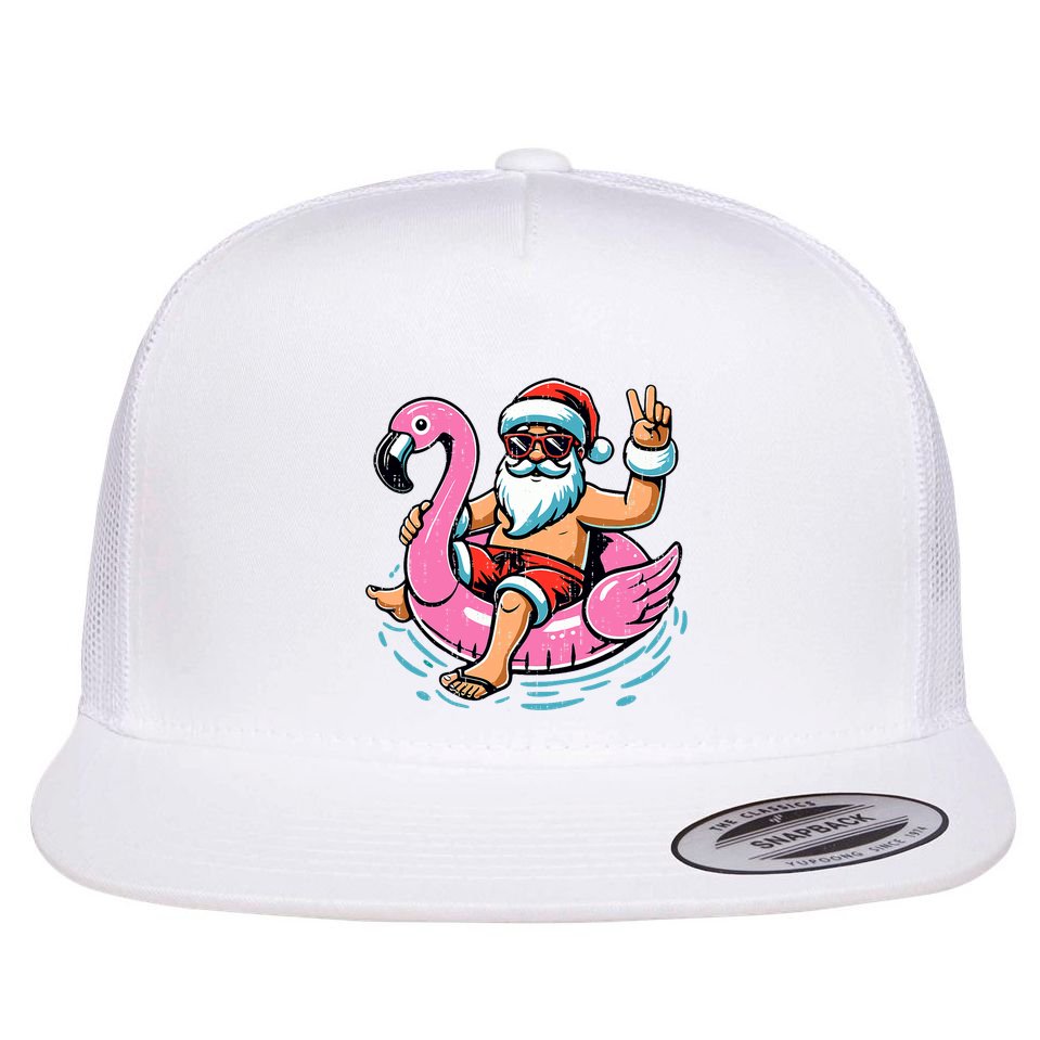 Christmas In July Santa Flamingo Summer Xmas Flat Bill Trucker Hat