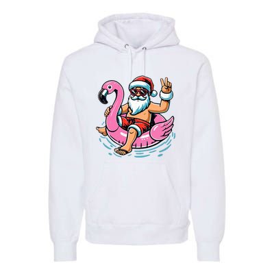 Christmas In July Santa Flamingo Summer Xmas Premium Hoodie