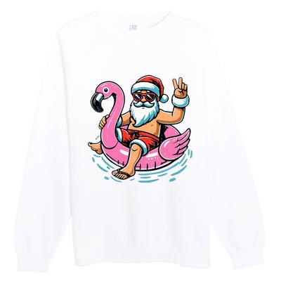 Christmas In July Santa Flamingo Summer Xmas Premium Crewneck Sweatshirt