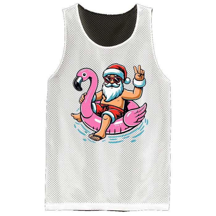 Christmas In July Santa Flamingo Summer Xmas Mesh Reversible Basketball Jersey Tank