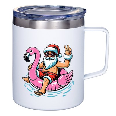 Christmas In July Santa Flamingo Summer Xmas 12oz Stainless Steel Coffee Mug