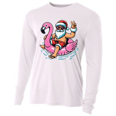 Christmas In July Santa Flamingo Summer Xmas Cooling Performance Long Sleeve Crew