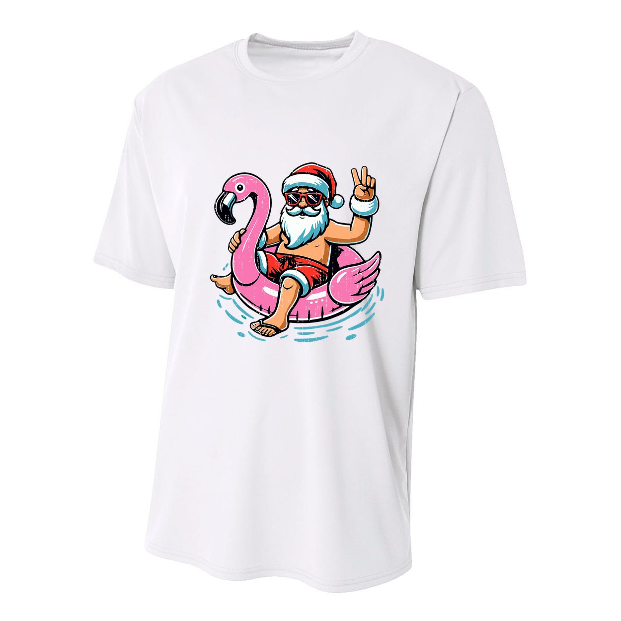 Christmas In July Santa Flamingo Summer Xmas Youth Performance Sprint T-Shirt