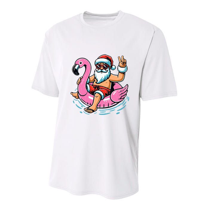 Christmas In July Santa Flamingo Summer Xmas Youth Performance Sprint T-Shirt