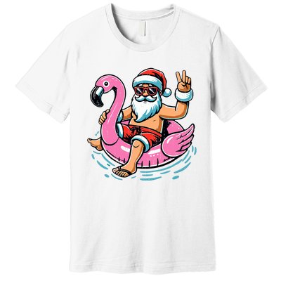 Christmas In July Santa Flamingo Summer Xmas Premium T-Shirt