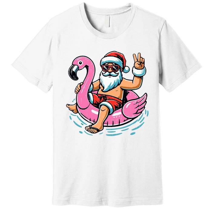 Christmas In July Santa Flamingo Summer Xmas Premium T-Shirt