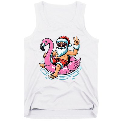 Christmas In July Santa Flamingo Summer Xmas Tank Top