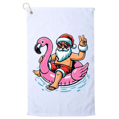Christmas In July Santa Flamingo Summer Xmas Golf Towel