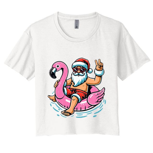 Christmas In July Santa Flamingo Summer Xmas Crop Top