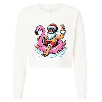Christmas In July Santa Flamingo Summer Xmas Cropped Pullover Crew
