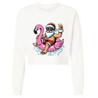 Christmas In July Santa Flamingo Summer Xmas Cropped Pullover Crew