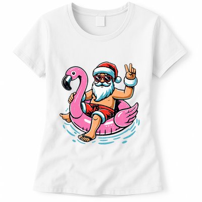 Christmas In July Santa Flamingo Summer Xmas Womens T-Shirt