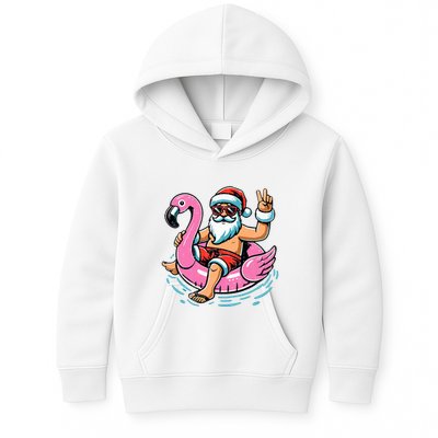 Christmas In July Santa Flamingo Summer Xmas Kids Hoodie