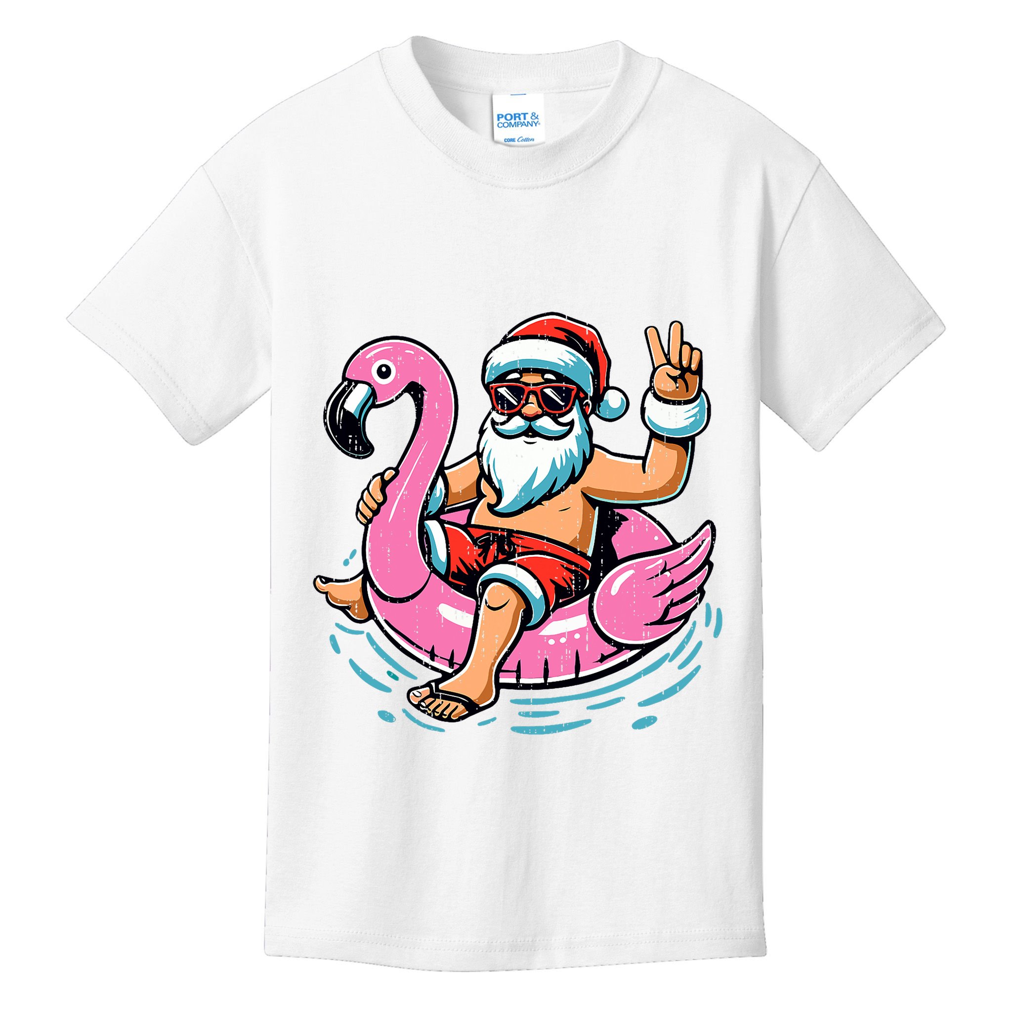 Christmas In July Santa Flamingo Summer Xmas Kids T-Shirt