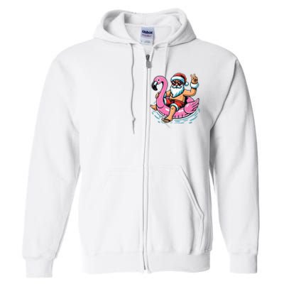 Christmas In July Santa Flamingo Summer Xmas Full Zip Hoodie