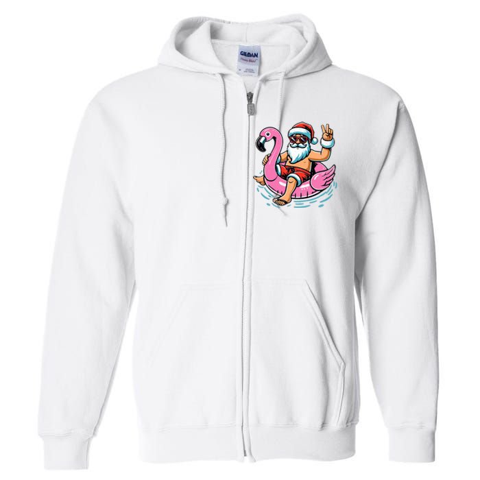 Christmas In July Santa Flamingo Summer Xmas Full Zip Hoodie