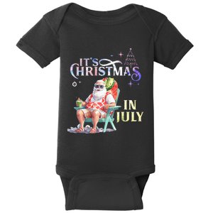 Christmas In July Santa Beach Summer Float Xmas Funny Baby Bodysuit