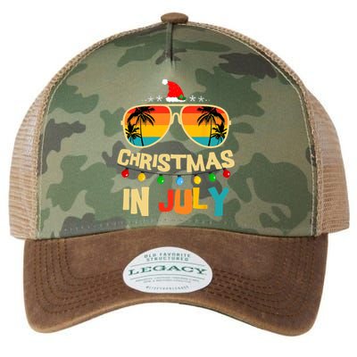 Christmas In July Santa Hat Sunglasses Summer Vacation Xmas Legacy Tie Dye Trucker Hat