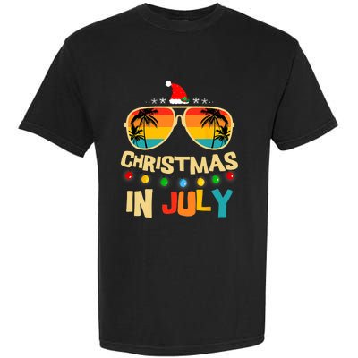 Christmas In July Santa Hat Sunglasses Summer Vacation Xmas Garment-Dyed Heavyweight T-Shirt