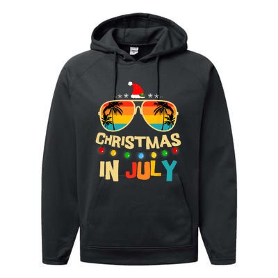 Christmas In July Santa Hat Sunglasses Summer Vacation Xmas Performance Fleece Hoodie