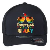 Christmas In July Santa Hat Sunglasses Summer Vacation Xmas Flexfit Unipanel Trucker Cap