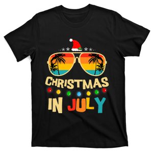 Christmas In July Santa Hat Sunglasses Summer Vacation Xmas T-Shirt