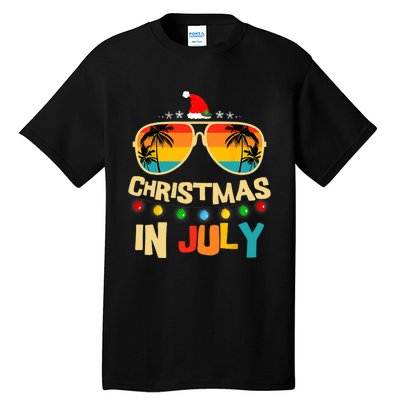 Christmas In July Santa Hat Sunglasses Summer Vacation Xmas Tall T-Shirt