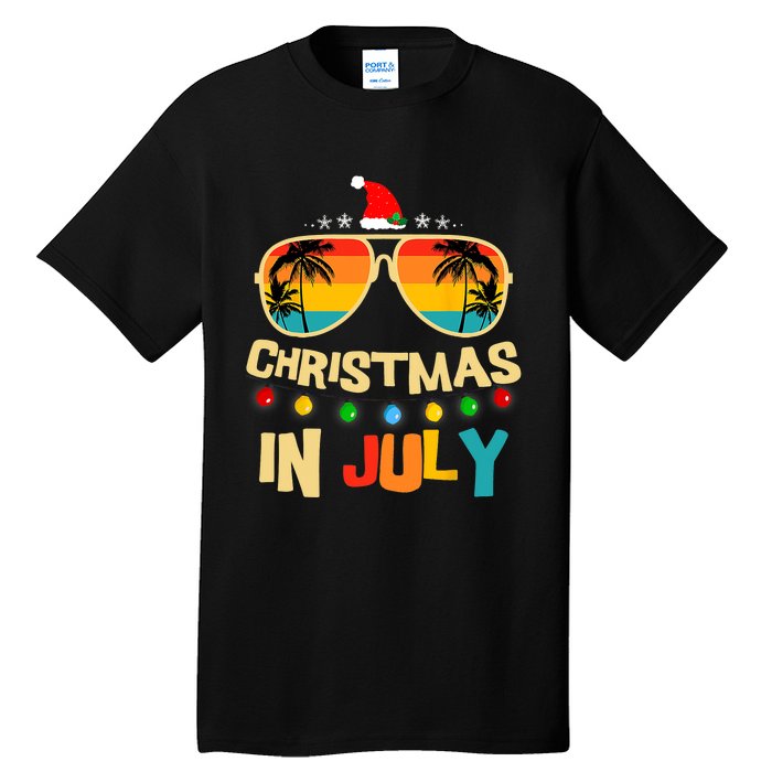 Christmas In July Santa Hat Sunglasses Summer Vacation Xmas Tall T-Shirt