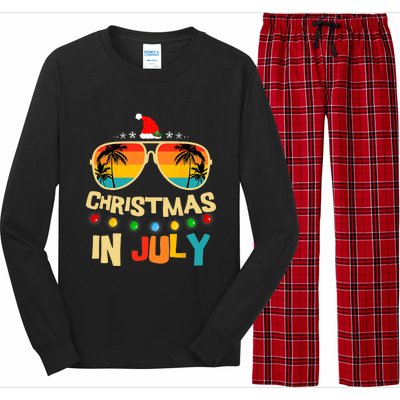 Christmas In July Santa Hat Sunglasses Summer Vacation Xmas Long Sleeve Pajama Set