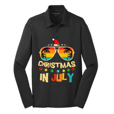 Christmas In July Santa Hat Sunglasses Summer Vacation Xmas Silk Touch Performance Long Sleeve Polo