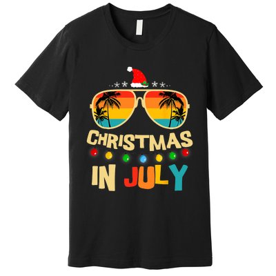 Christmas In July Santa Hat Sunglasses Summer Vacation Xmas Premium T-Shirt