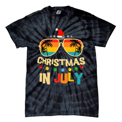 Christmas In July Santa Hat Sunglasses Summer Vacation Xmas Tie-Dye T-Shirt