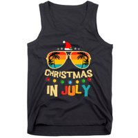 Christmas In July Santa Hat Sunglasses Summer Vacation Xmas Tank Top