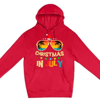 Christmas In July Santa Hat Sunglasses Summer Vacation Xmas Premium Pullover Hoodie