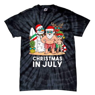 Christmas In July Santa And Friends Xmas Summer Boy Kids Tie-Dye T-Shirt