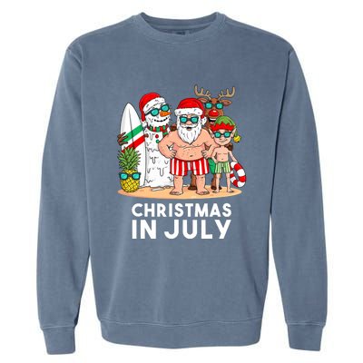 Christmas In July Santa And Friends Xmas Summer Boy Kids Garment-Dyed Sweatshirt