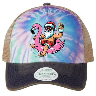 Christmas In July Santa Flamingo Summer Xmas Legacy Tie Dye Trucker Hat