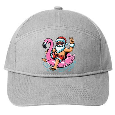 Christmas In July Santa Flamingo Summer Xmas 7-Panel Snapback Hat